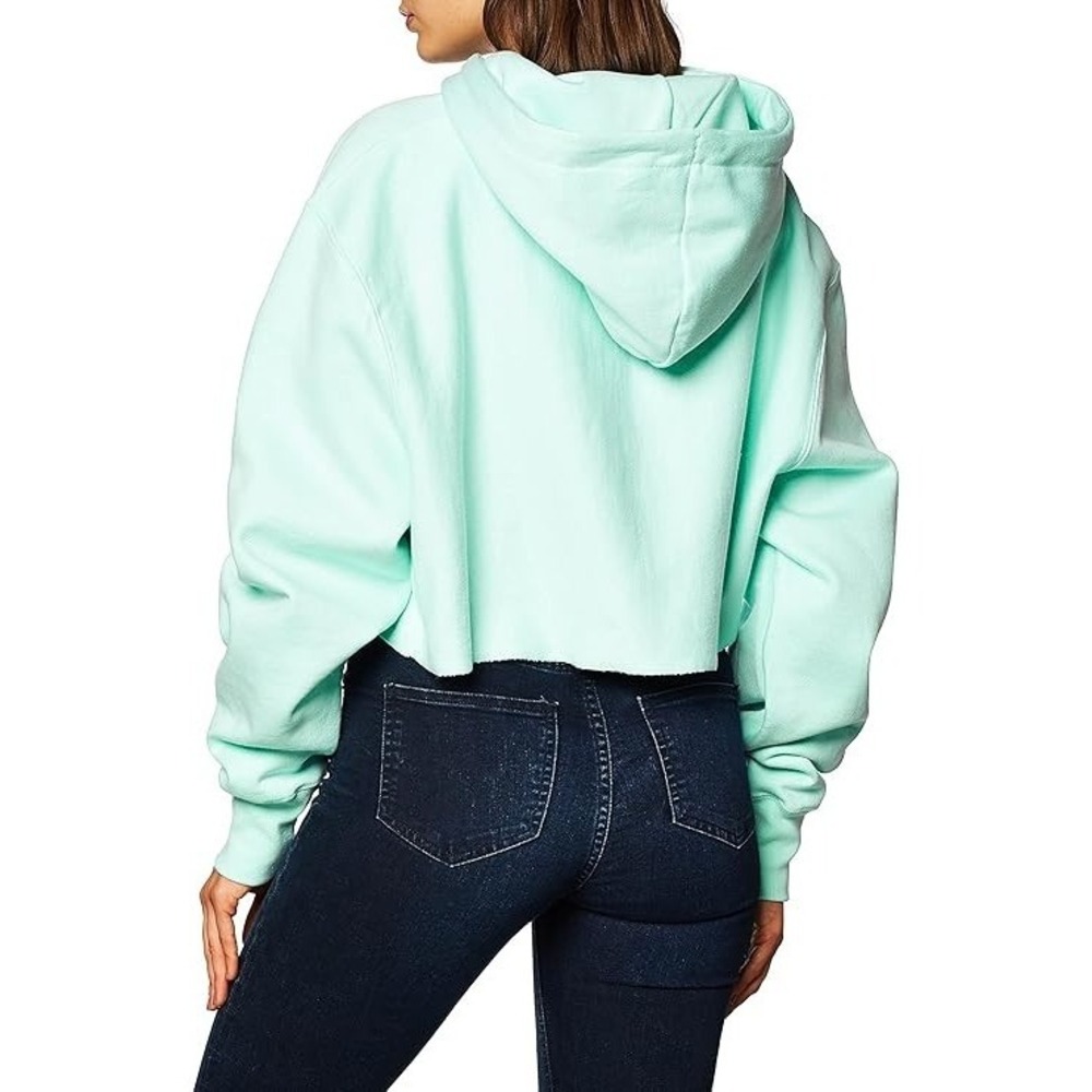 NWT Champion Reverse Weave Cropped Cut Off Hoodie Sweatshirt Blue M Oversized - Picture 7 of 12